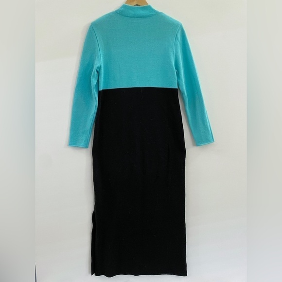 Sag Harbor Mockneck Sweater Dress Color-block Aqua Black Medium - Picture 10 of 12